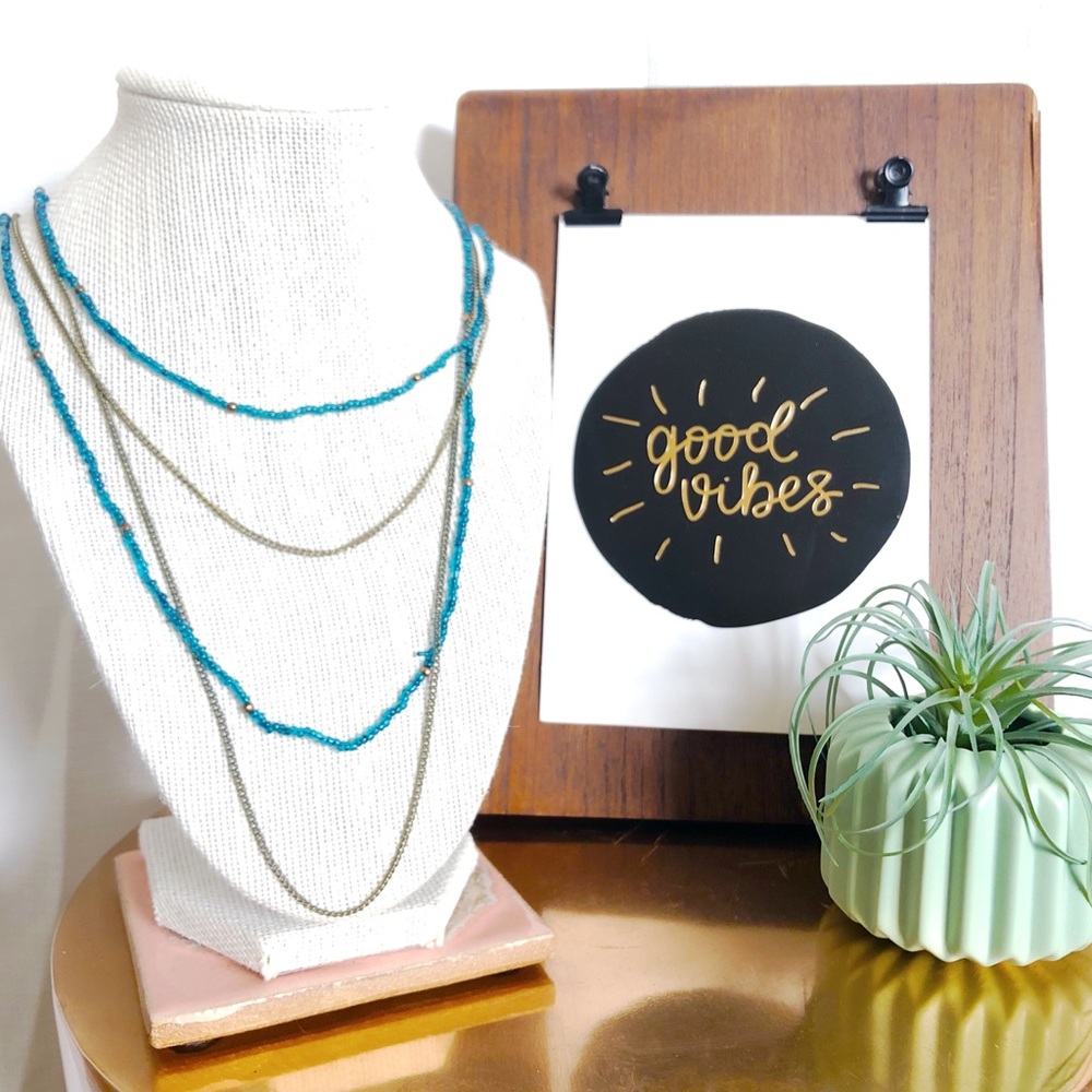 Long turquoise beaded layering necklace